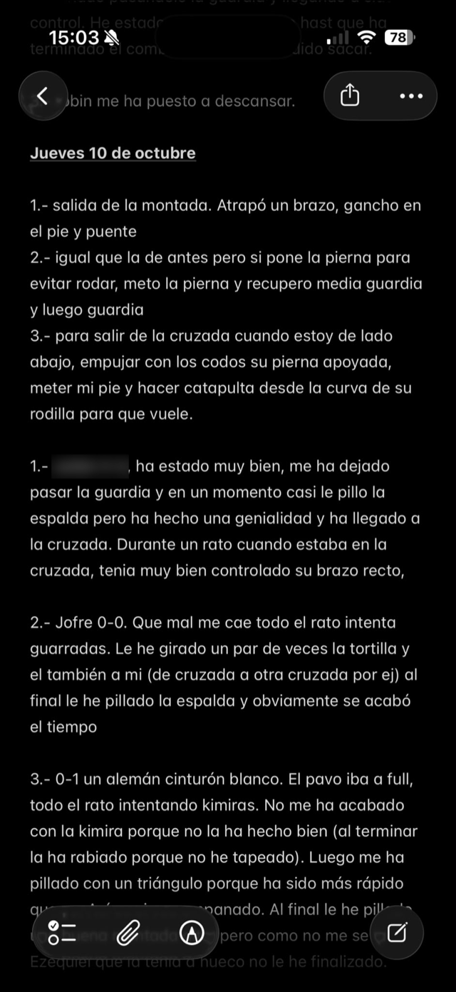 Nota del 10 de octubre con combates apuntados